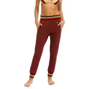 NWT Aviator Nation Rainbow Rib Pocket Sweatpants in claret